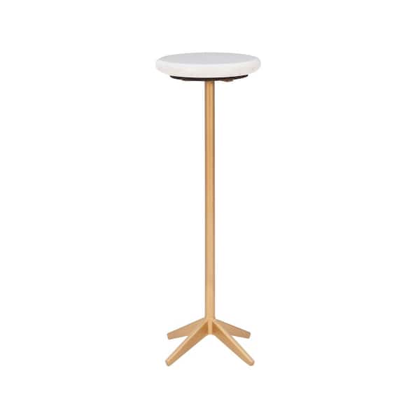 Powell Company Quinn 10 in. White 27 in. Circular Stone End Table with Gold Metal Base