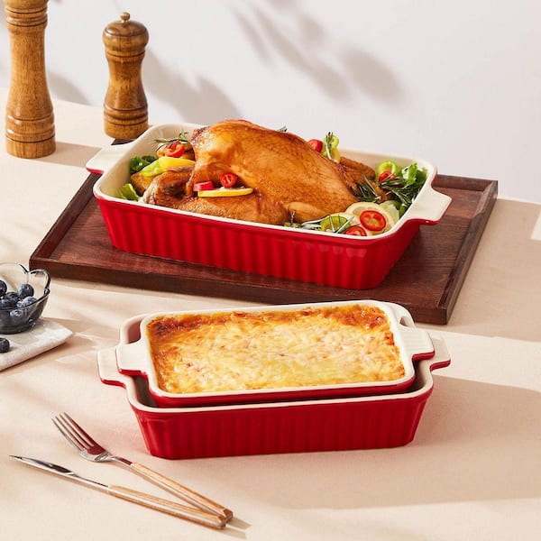 MALACASA, Bake Series, 3-Piece Oven Moulds for the Oven, Porcelain Bakeware Set, Durable Casserole Set Lasagna Pan, Deep Ceramic Bakeware Sets with Handles, White (26cm/31cm/36cm