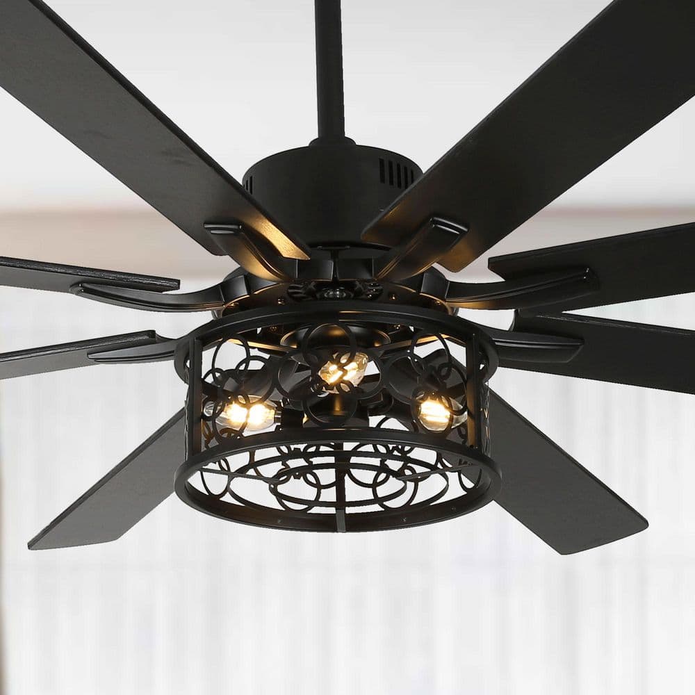 Bella Depot Koyah 52-in Black with Black Blades Color-Changing Flush Mount Cage Ceiling Fan Light Kit Compatible 5 -Blade | DCFSD7201-B, image size:1000x1000