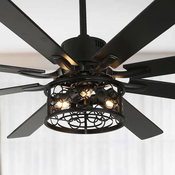 Bella Depot Farmhouse 72 in. Large Indoor Matte Black Reversible Ceiling Fan with Lights and Remote, 6-Speed