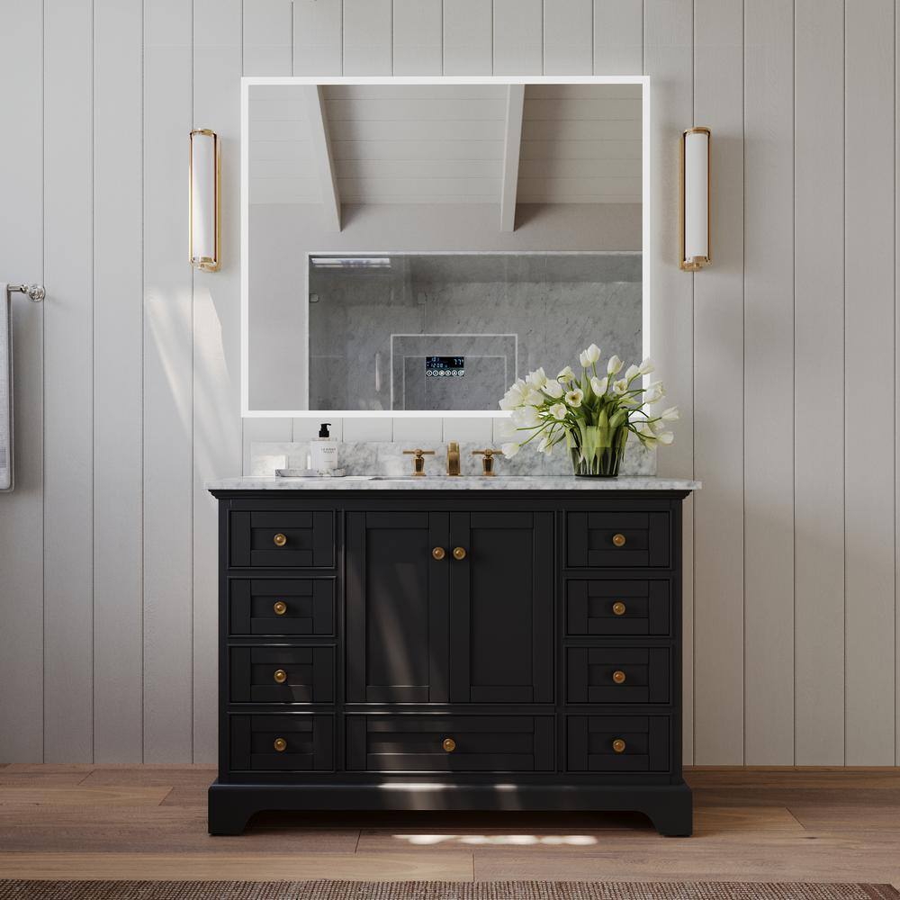 Audrey 48 in. W x 22 in. D Bath Vanity in Black Onyx with Marble Vanity Top in White with White Basin and Gold Hardware price history on PriceWatchPro