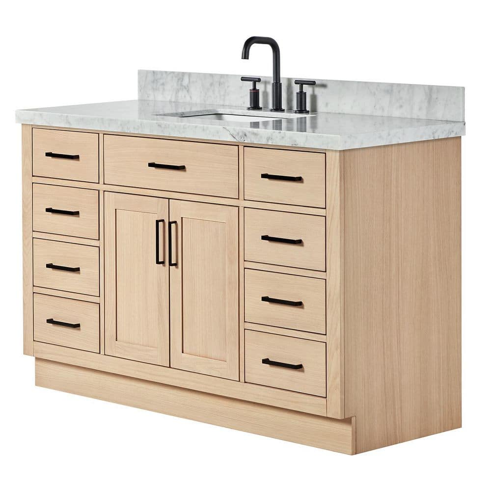 Hepburn 55" Oak Freestanding Vanity with Marble Top