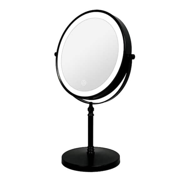 Unbranded 8 in. W x 8 in. H Round 10X Magnifying Double Sided Bathroom Makeup Mirror 3-Colors Touch Dimmable LED in Black