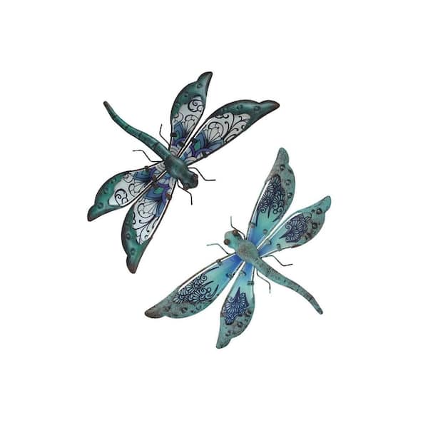 LIFFY Glass Metal Dragonfly Wall Decor Pair - Outdoor Wall LIFFY Glass Metal Dragonfly Wall Decor Pair - Outdoor Wall