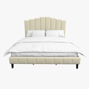 Chaonian 84.2"D Ivory Tufted Upholstered Platform Bed with Center Legs