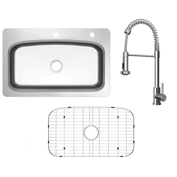 33 in. Drop-In/Undermount Single Bowl 18-Gauge Stainless Steel Kitchen Sink with Pull Down Sprayer Industrial Faucet