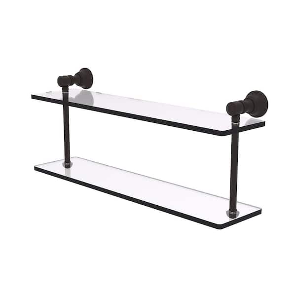 Allied Brass Carolina Collection 22 in. x 9.2 in. x 5.6 in. Brass Rectangular 2-Tiered Glass Shelf in Oil Rubbed Bronze