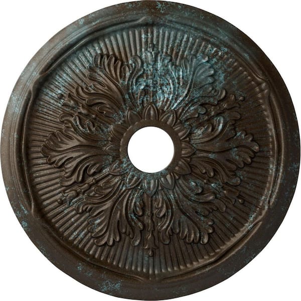 Ekena Millwork 1-7/8" x 23-3/4" x 23-3/4" Polyurethane Luton Leaf Ceiling Medallion, Hand-Painted Bronze Blue Patina