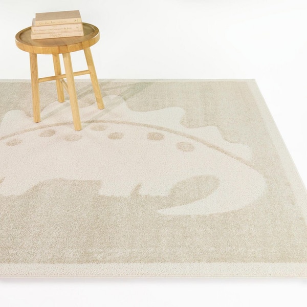 Stego Cream 4 ft. x 6 ft. Youth Dino Area Rug