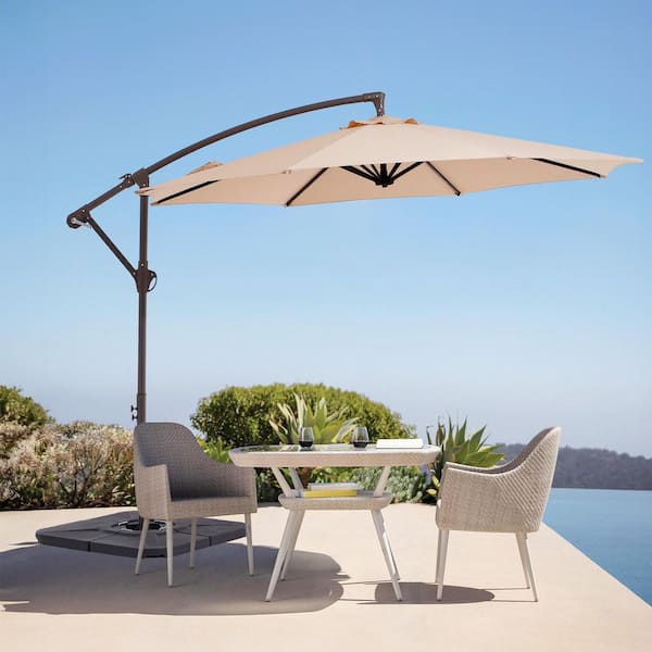 10ft Cantilever Offset Patio Umbrella with Weighted Base in Beige
