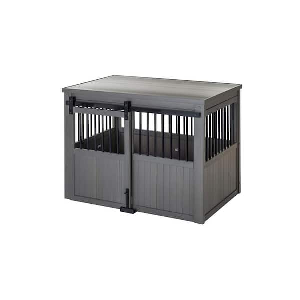 New Age Pet EHDBC15-05L Homestead ECOFLEX Grey Sliding Barn Door Dog Crate Large - 1