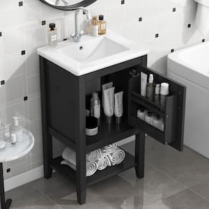 20 in. Single Sink Black Bath Vanity with White Ceramic Top Unassembled Freestanding Cabinet with Soft Close Door