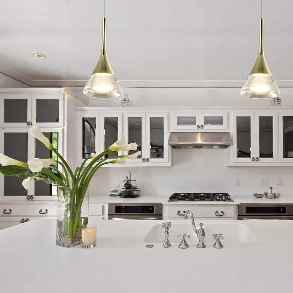 Amalfi Contemporary Gold LED Pendant Light with Acrylic Cone Shade