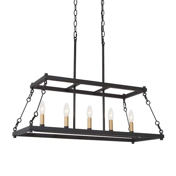 5 Light Black Brass Metal Frame Pendant Light Kitchen Island Dining Room