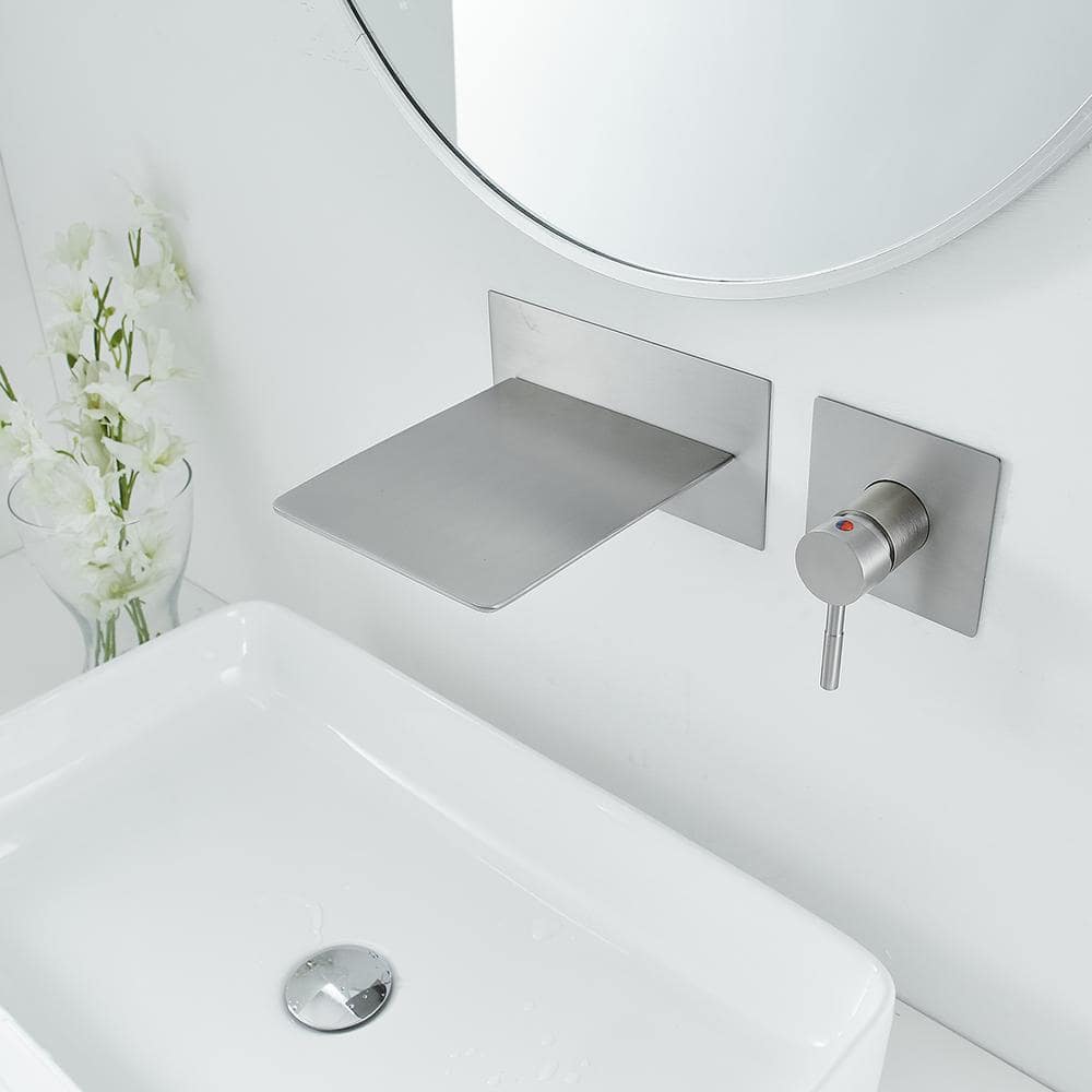 Brushed Nickel Wall-Mount Waterfall Bathroom Faucet