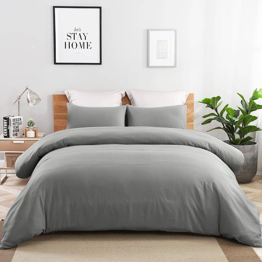 JML Gray Microfiber King Duvet Cover Set DC-GREY-K - The Home Depot