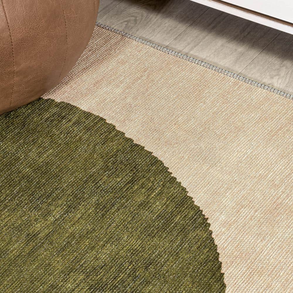 Cirkel 3' x 5' Cream/Green Geometric Synthetic Area Rug