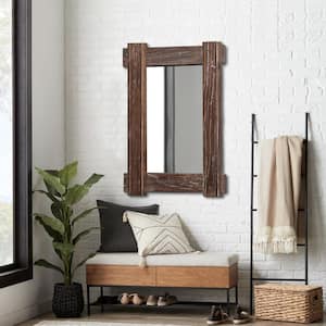 Rectangle 24 in. W x 36 in. H Retro Crossed Wood Framed Decorative Mirror In Brown
