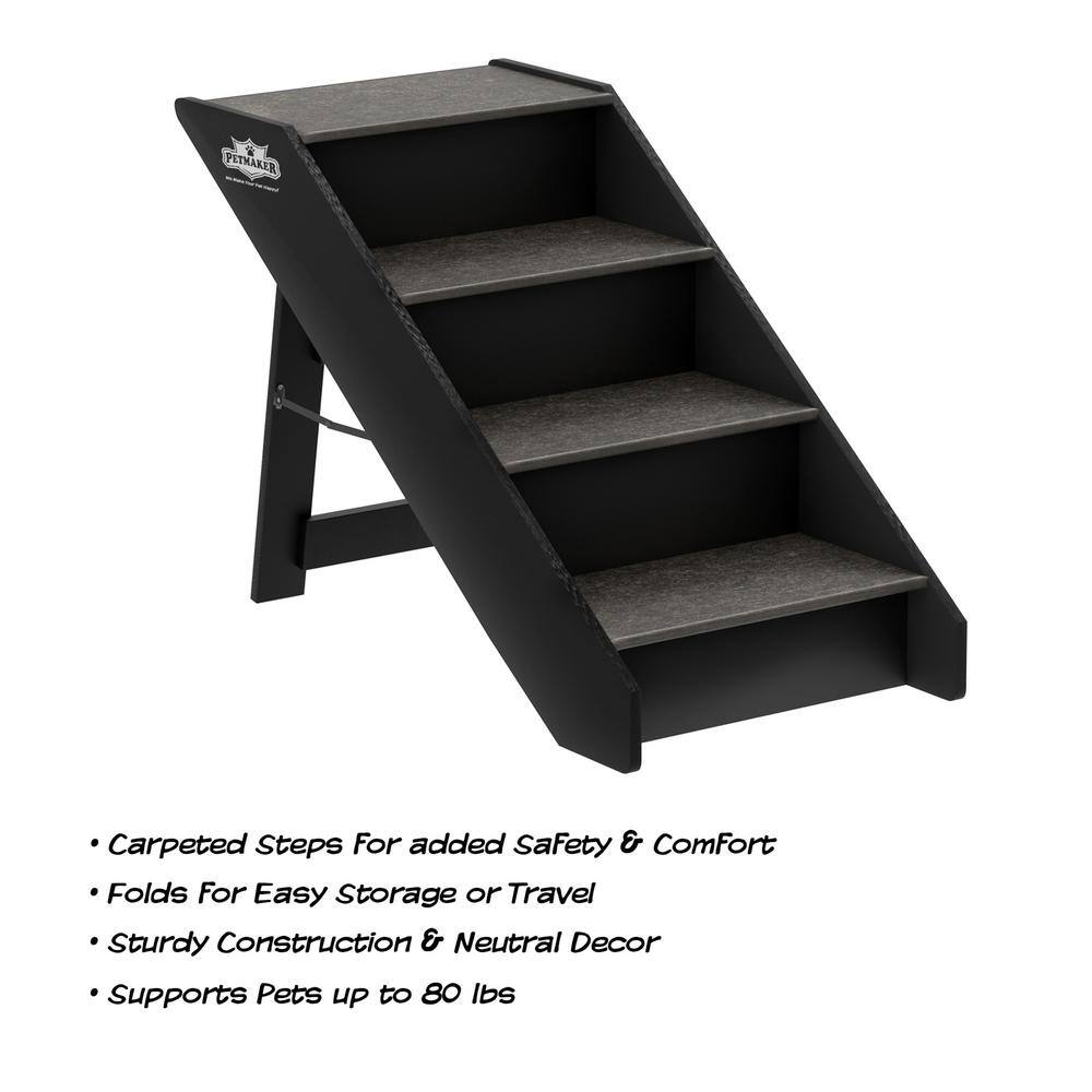 Brown 4-Step Folding Pet Stairs with Carpeted Steps