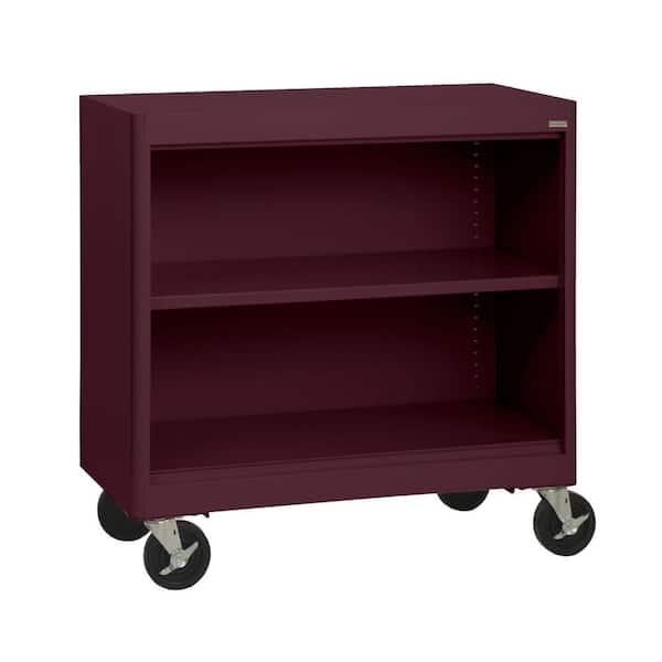 Sandusky 36 in. Burgundy Metal 2-shelf Cart Bookcase with Adjustable Shelves