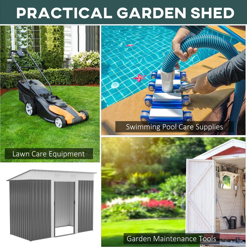 8' x 4' Black and White Metal Outdoor Storage Shed with Windows