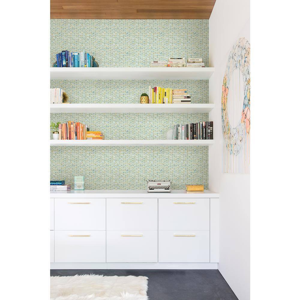 Ivan Light Blue and Green Chevron Peel and Stick Wallpaper