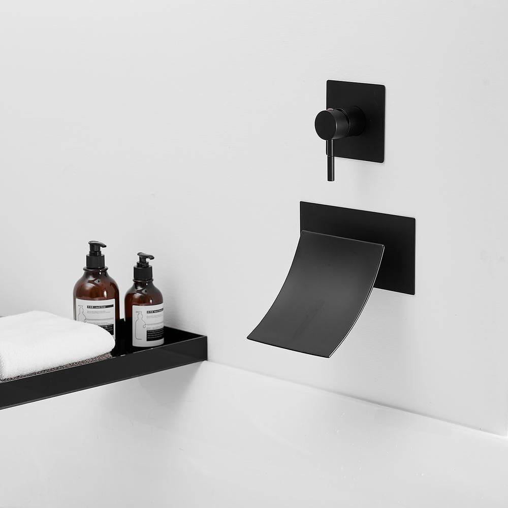 Matte Black Wall-Mount Waterfall Bathtub Faucet with Lever Handle