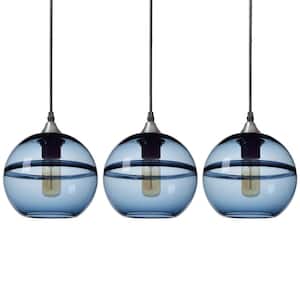 7 in. H 1-Light Unique Optic Contemporary Nickel "DoubleEyelid" Hand Blown Blue Glass Shade Pendant (Pack of 3)