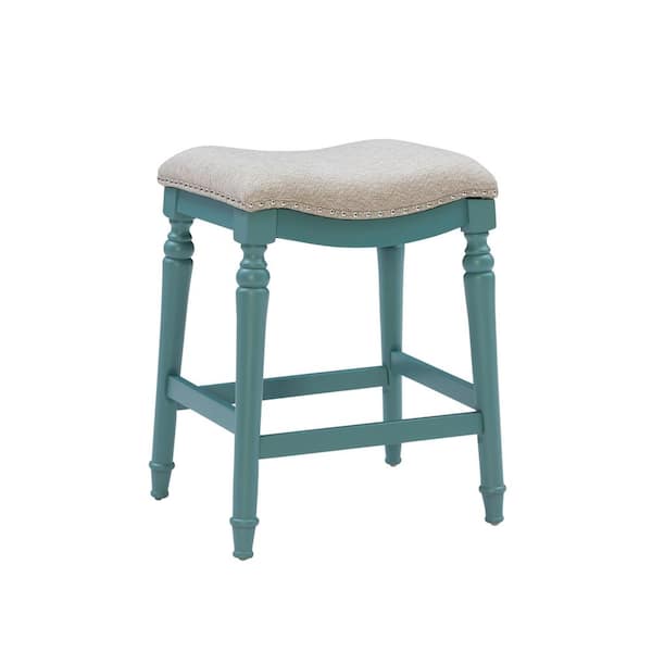 Collins Big and Tall 27 in. Teal Backless Wood Counter Upholstered Stool with Fabric Seat