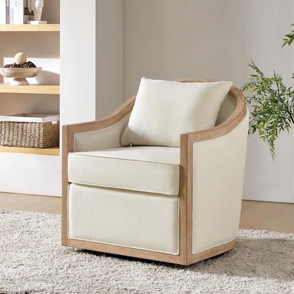 JAYDEN CREATION Oscar Jess IVORY Fabric Swivel Barrel Chair with