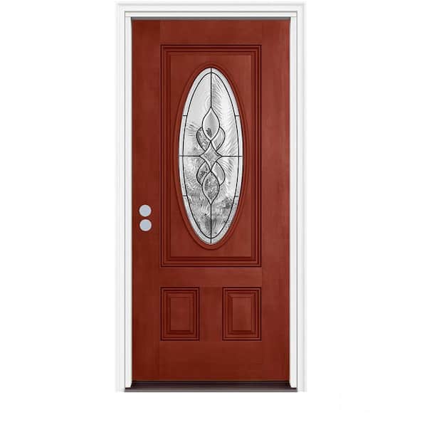 JELD-WEN 36 in. x 80 in. 3/4 Oval Lite Carillon Black Cherry Stained Fiberglass Prehung Right-Hand Front Door w/Brickmould