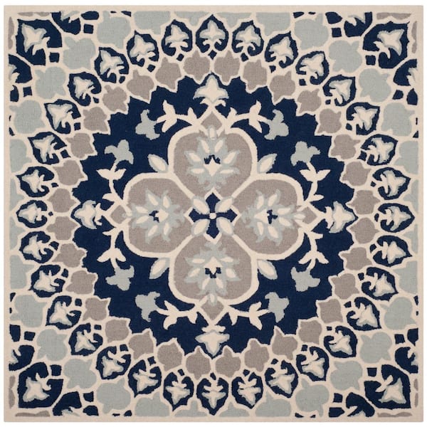 SAFAVIEH Bellagio Navy Blue/Ivory 5 ft. x 5 ft. Square Floral Area Rug