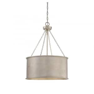 Rochester 19 in. W x 26.5 in. H 4-Light Silver Patina Shaded Pendant Light with Metal Cylinder Shade