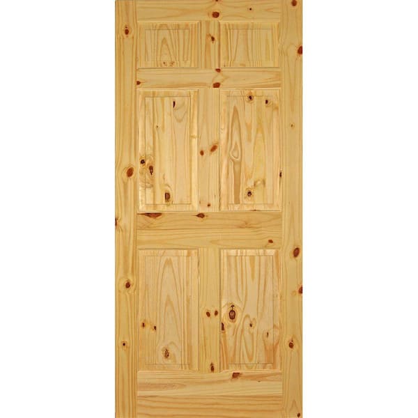Builders Choice 36 in. x 80 in. Left-Handed 6-Panel Solid Core Knotty Pine Single Prehung Interior Door