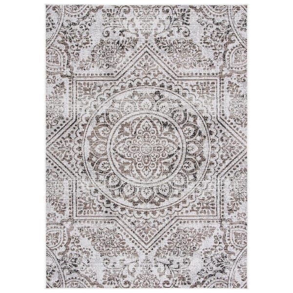 Havana 7 ft. x 7 ft. Square Light Brown/Black Floral Medallion Indoor/Outdoor Area Rug