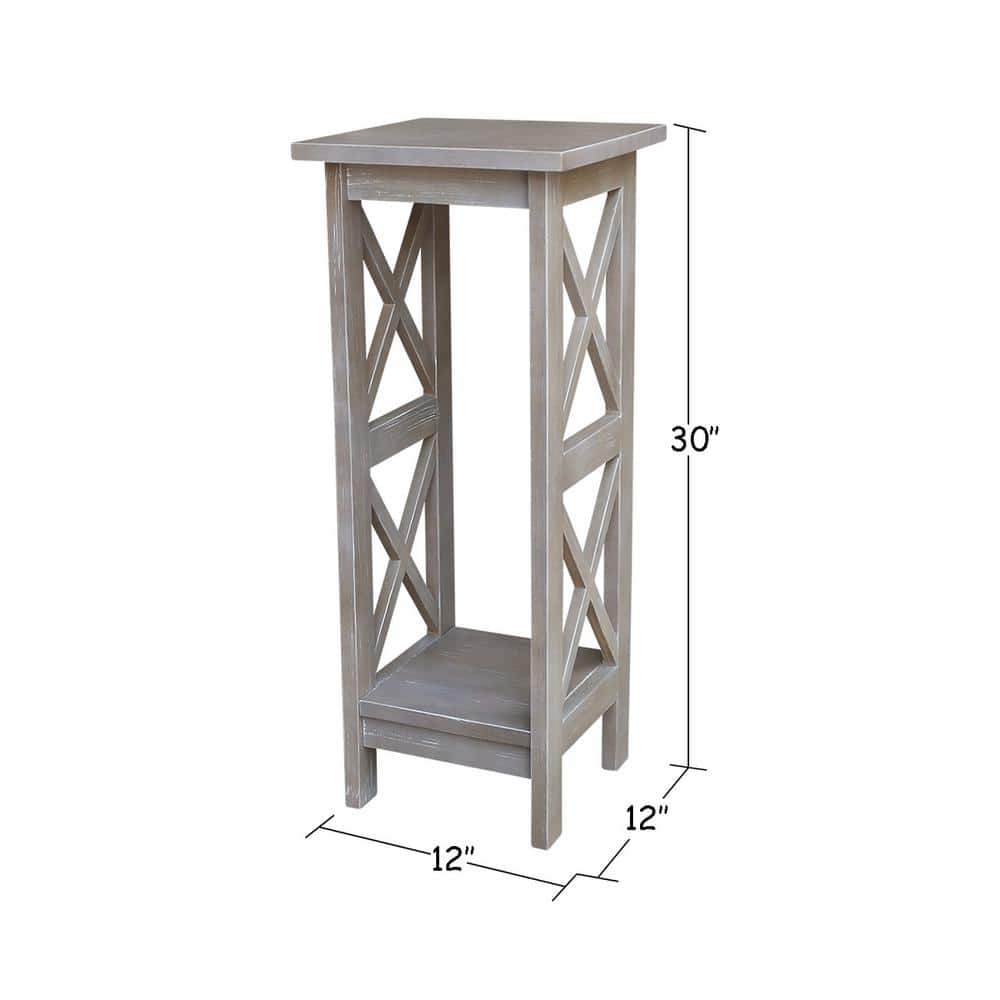 30" Washed Gray Taupe X-Sided Hardwood Plant Stand