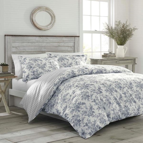 Annalise 3-Piece Gray Floral Cotton Full/Queen Comforter Set