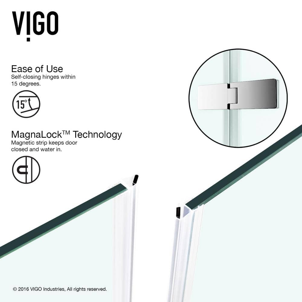 Monteray Frameless Clear Glass Hinged Shower Enclosure with Brushed Nickel Hardware