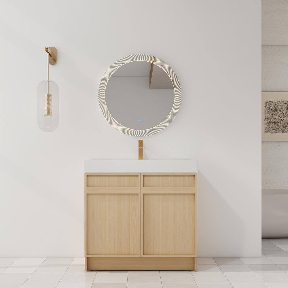 Ambra 35.4 in. W x 19.7 in. D x 35.1 in. H Freestanding Bath Vanity Cabinet in Dune Oak with White Resin Top price history on PriceWatchPro