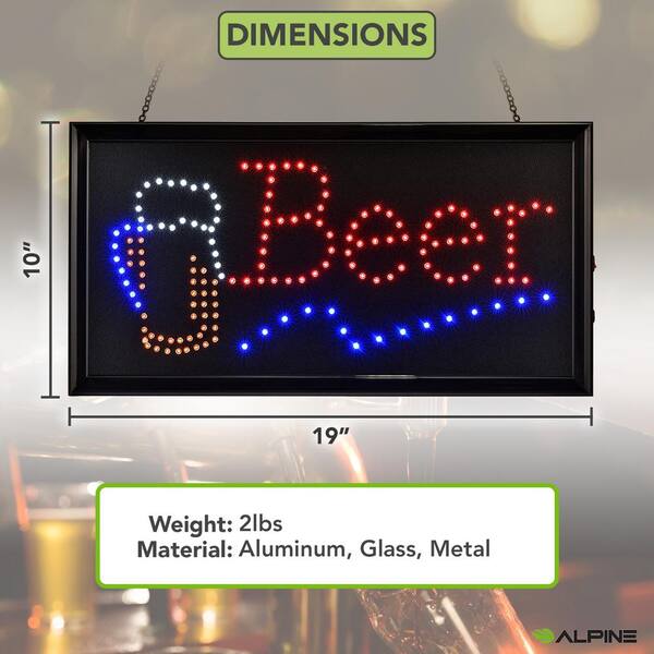 Alpine Industries 19 in. x 10 in. LED Rectangular Beer Sign with 2