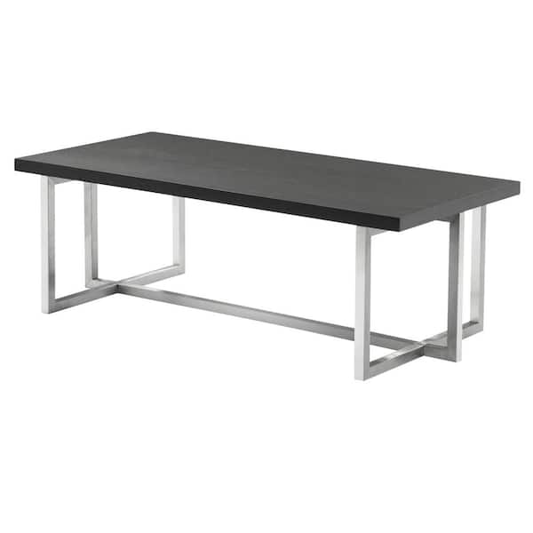 Armen Living Armen Living Grey Wood Top Contemporary Rectangular Coffee Table in Brushed Stainless Steel
