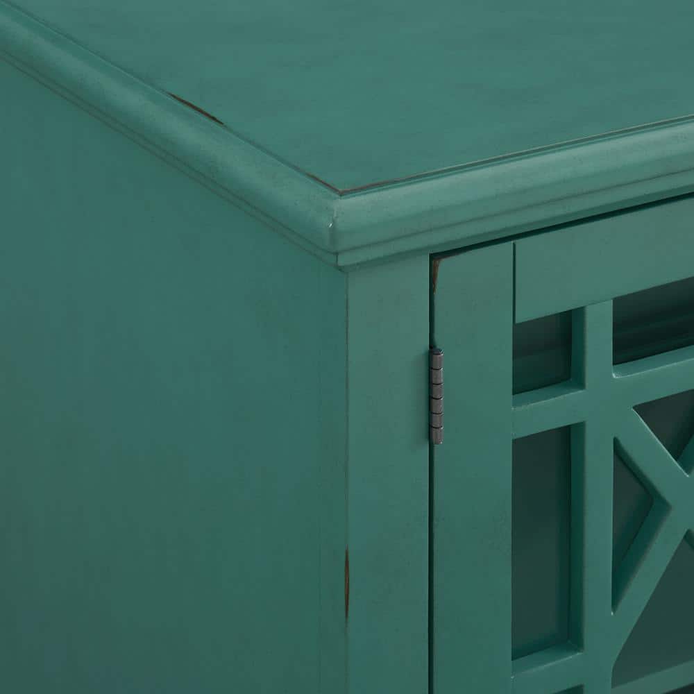Parisian Antique Teal TV Stand with Trellis Glass Doors