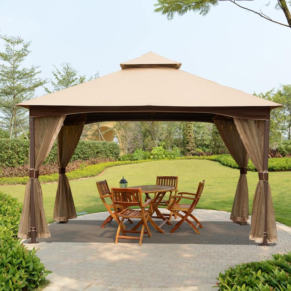 Yangming 10 Ft. X 12 Ft. Khaki Soft Top Steel Metal Outdoor Patio 