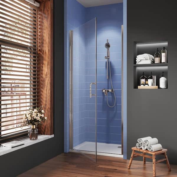 LORDEAR Chrome 30 to 31.5-in.W x 72-in.H Pivot Swing Semi-Frameless Shower Door with Tempered Clear Glass