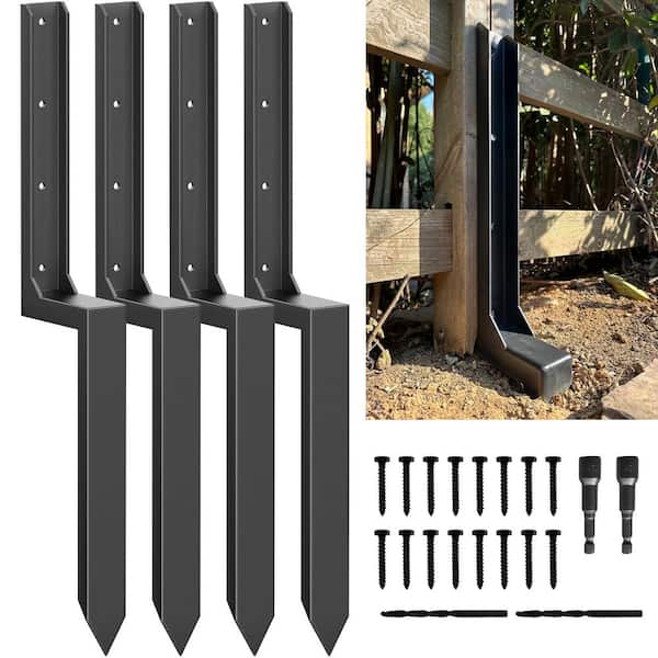 Heavy-Duty Black 11-Gauge Steel Fence Post Anchor Repair Kit for 4 x 4 and 6 x 6 Wood Posts (4-Pack)