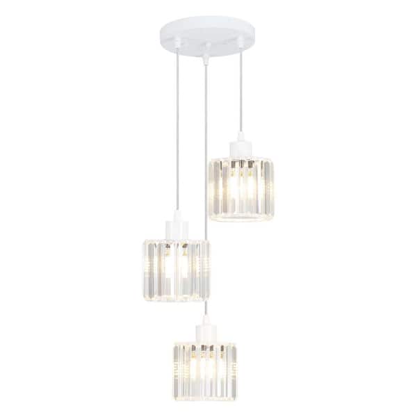LWYTJO 3-Light Shine White Modern Classic Style Crystal Pendant Light for Kitchen Island with No Bulbs Included