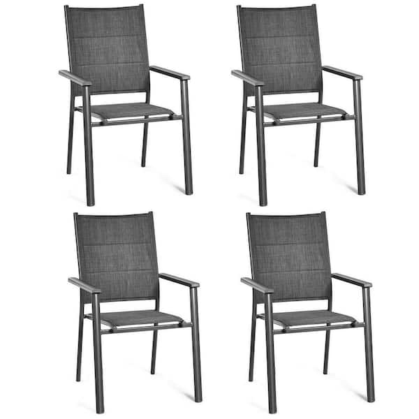 Gymax Stackable Aluminum Patio Dining Chair Armchair with Cotton Padded Seat (4-Pieces)