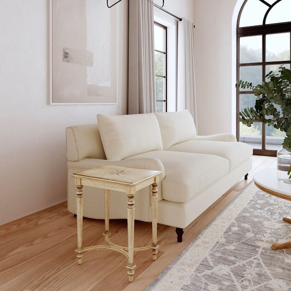 Tyler 18 in. Beige Rectangle Wood Inlay Side Table with 1 Drawre