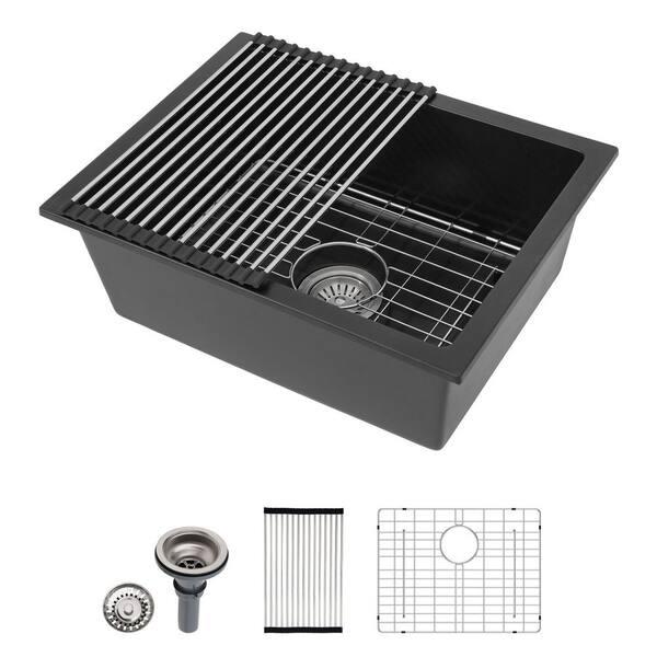 Dcolora 22 in. x 17 in. Matte Black Dual Mount Granite Composite ...