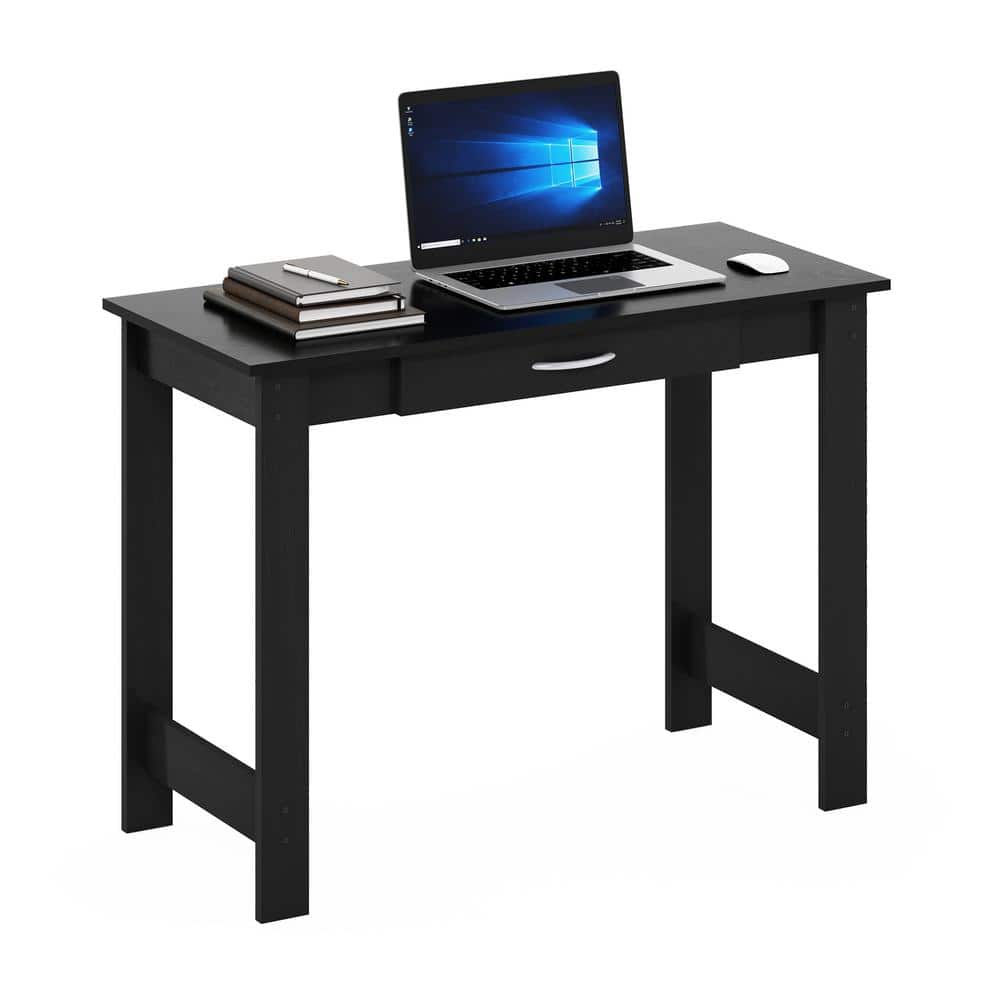 Sleek Black Composite Wood Writing Desk with Drawer